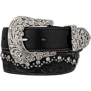 Tony Lama Women's Kaitlyn Black Leather Crystal Studded Western Belt